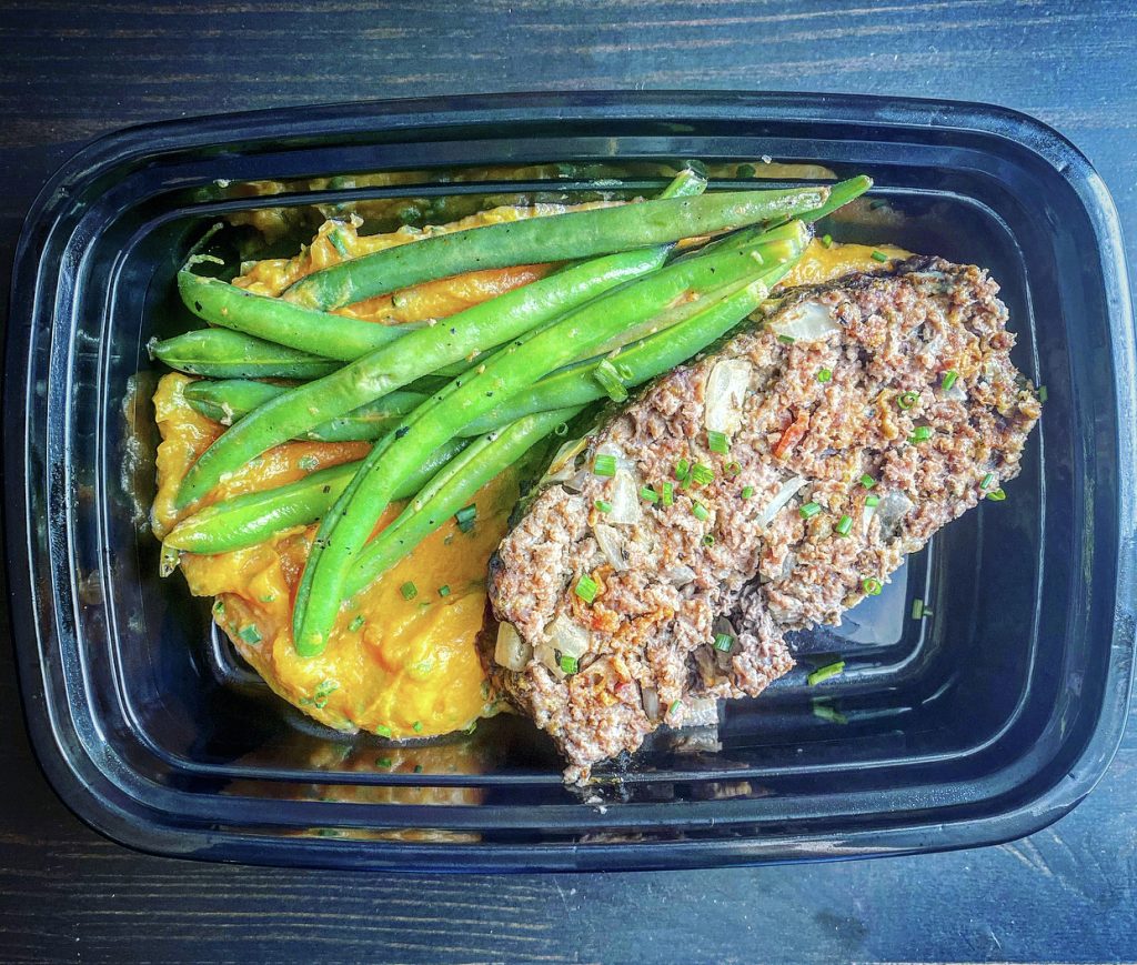 Bacon & Beef Meatloaf Chive Mashed Sweet Potatoes Lemon Garlic