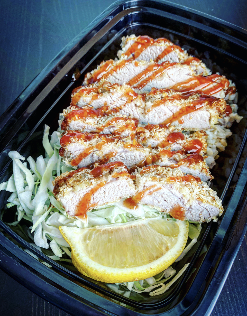 Pork Tenderloin Tonkatsu Steamed Rice Shredded Cabbage Tonkatsu Sauce