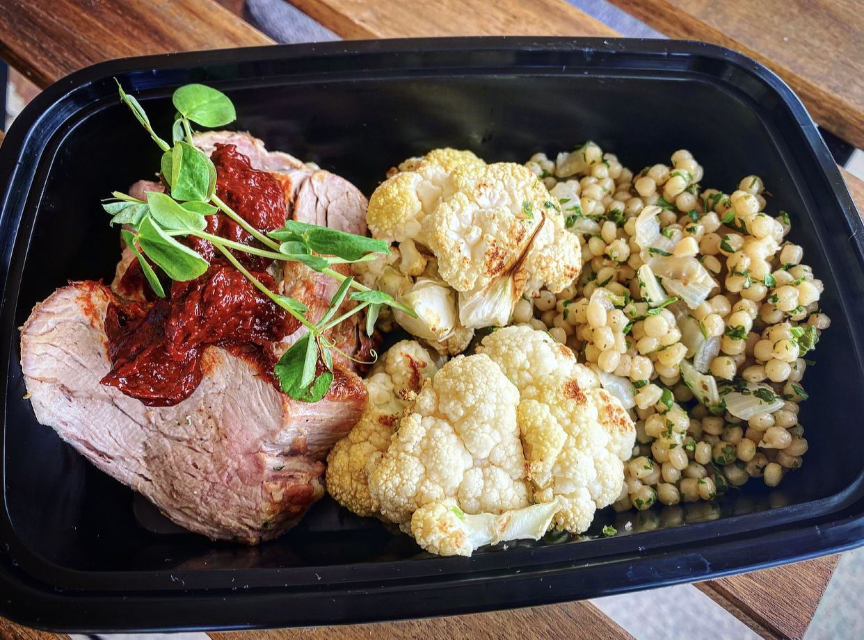 Harissa Pork Tenderloin Herbed Israeli Couscous Roasted Cauliflower