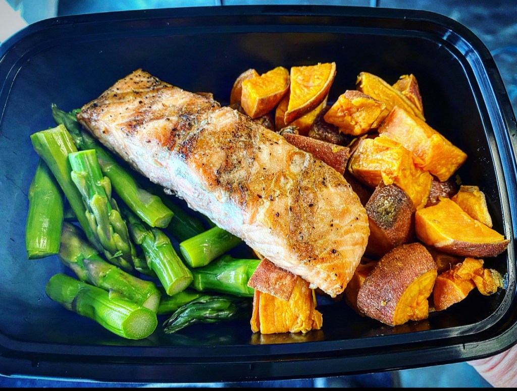Grilled Salmon Roasted Sweet Potato Asparagus Ready Set Prep'd